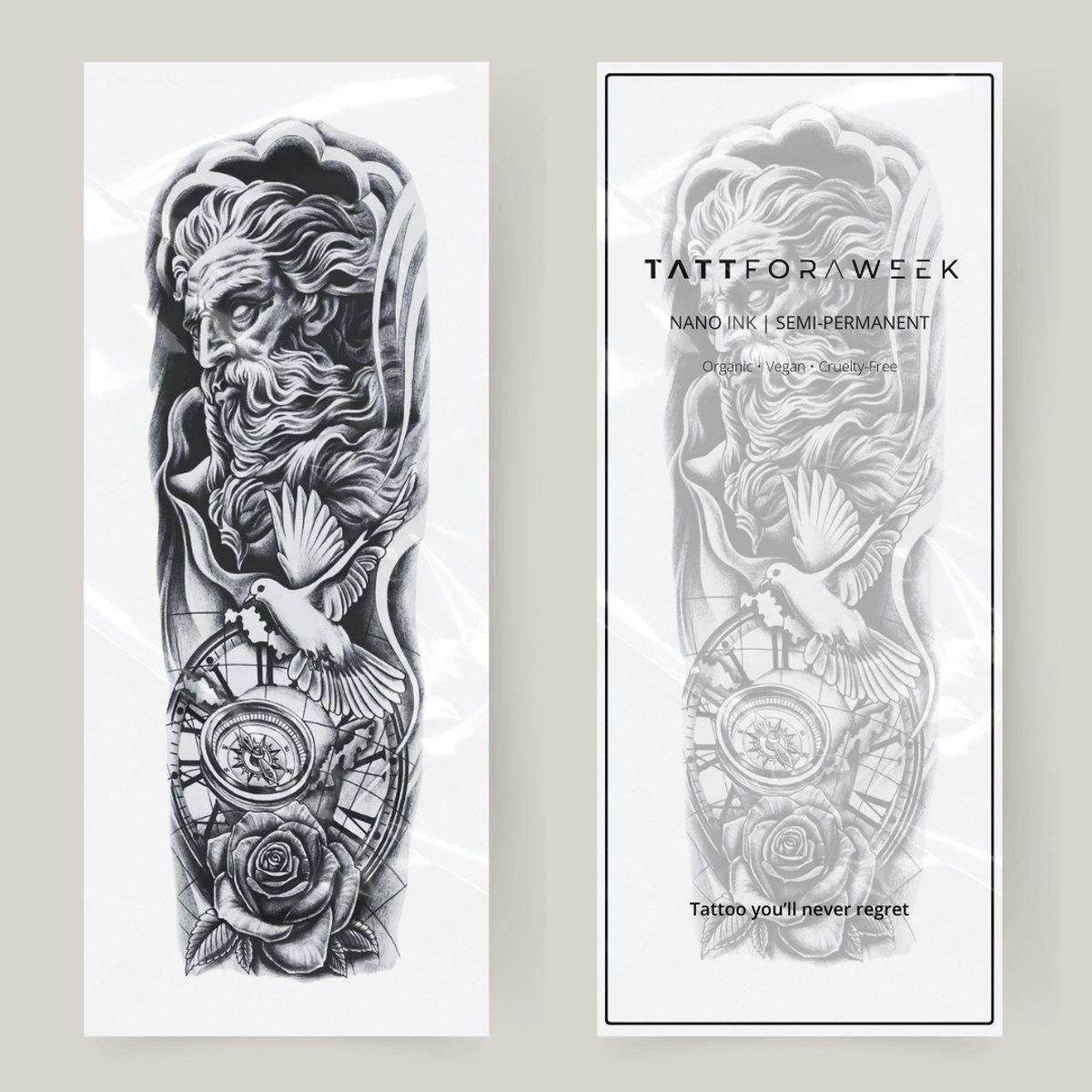 Nep tattoo sleeve neptunus | Neptattoo volwassenen | Tijdelijke tattoo voor volwassenen | Temporary tattoo | Plaktattoos voor volwassenen | Neptattoos | Probeer zorgeloos een tattoo | tattforaweek